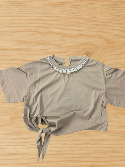 T-shirt Crop perle beige