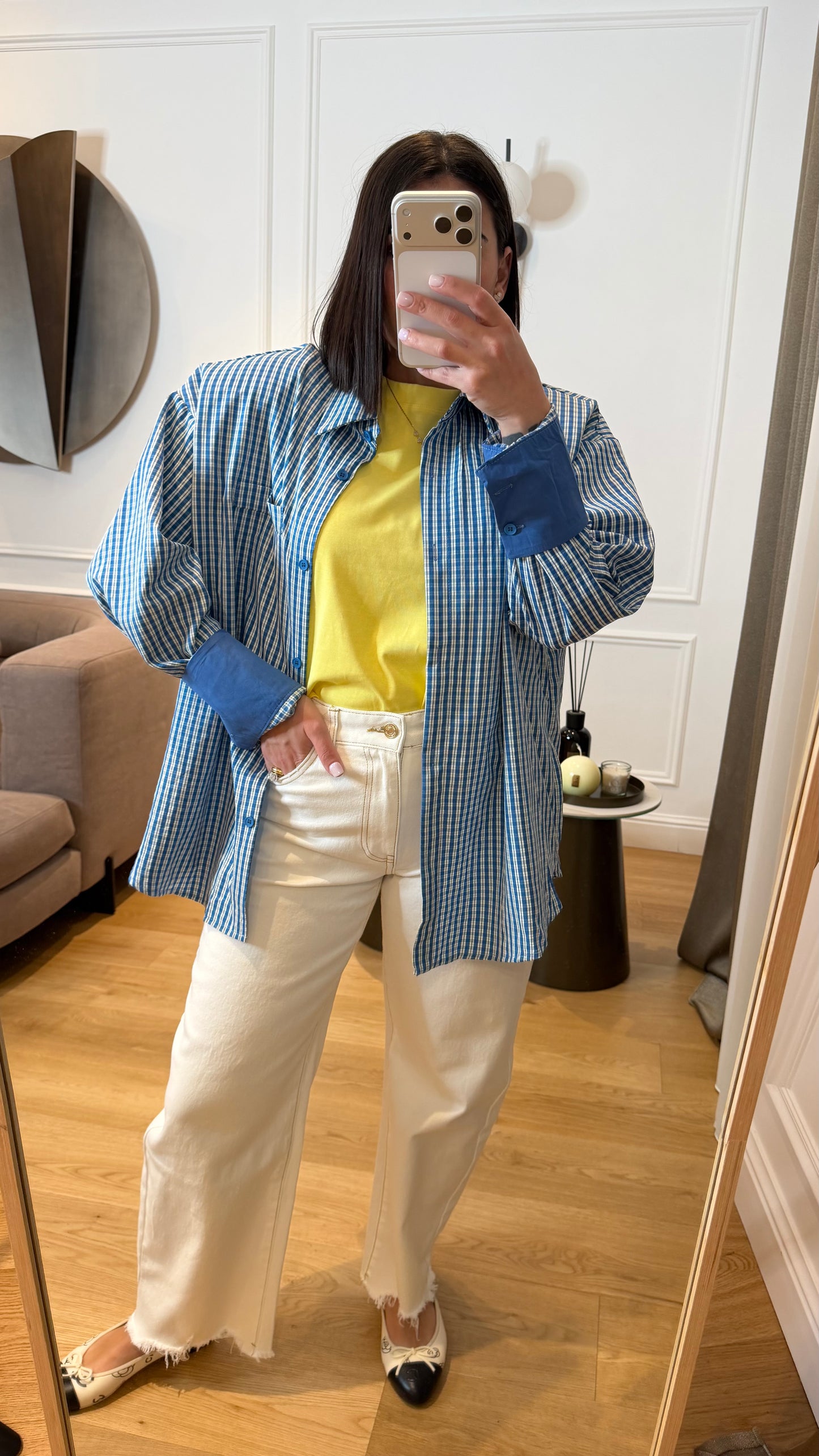 Camicia polsini a contrasto sky