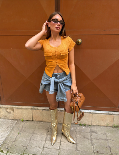 Shorts Denim effetto nodo