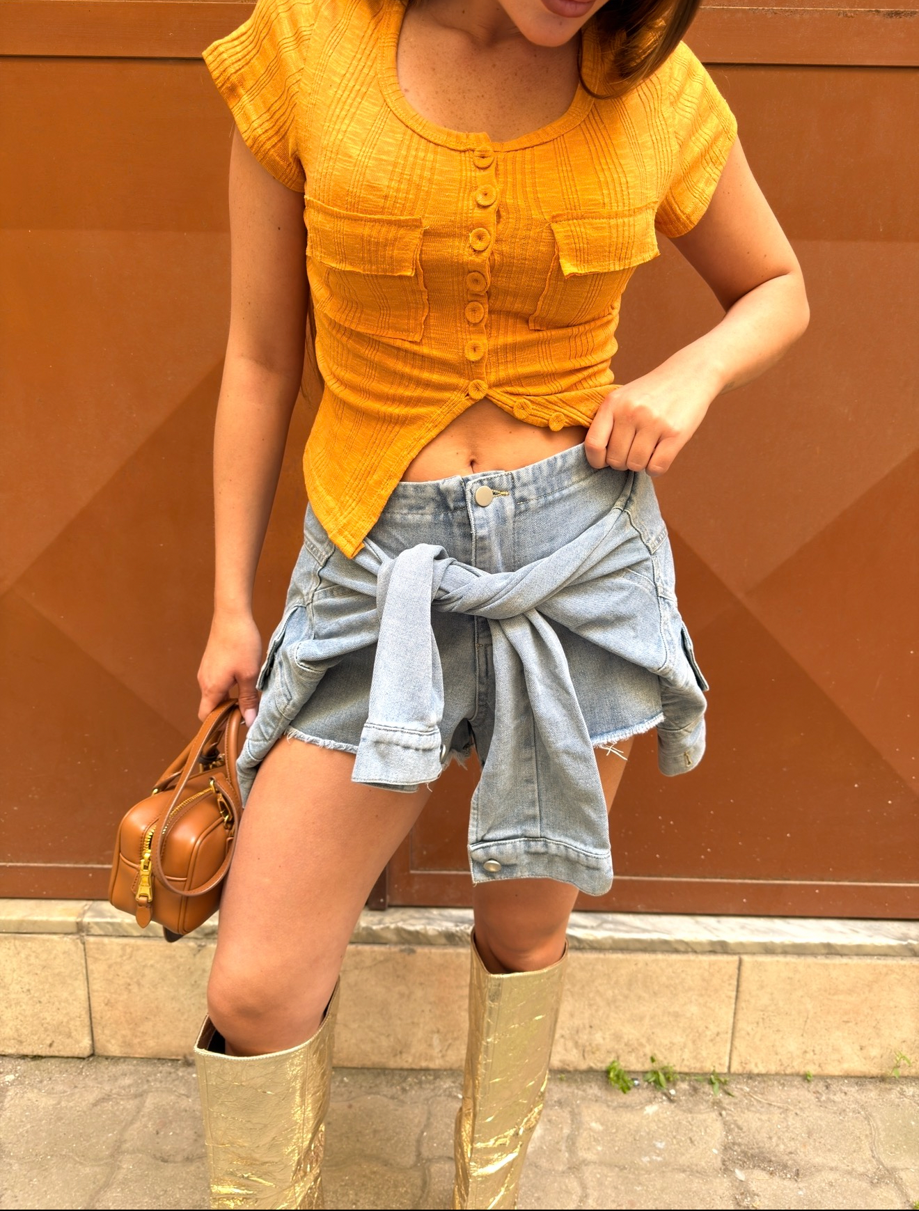 Shorts Denim effetto nodo