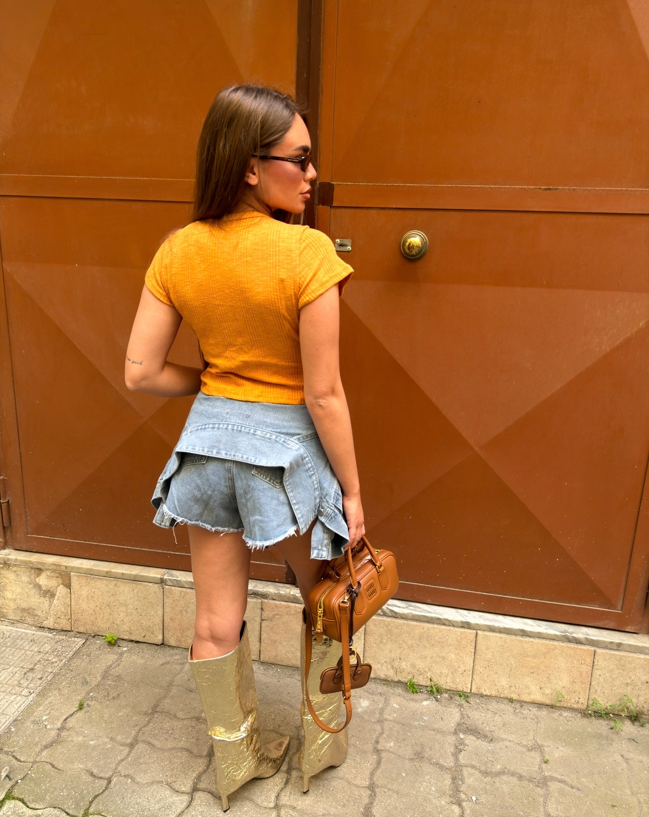 Shorts Denim effetto nodo